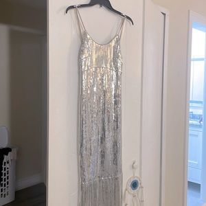 Silver sequin dress with fringe